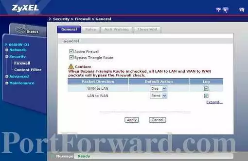 ZyXEL P-660R-T1v2 port forward