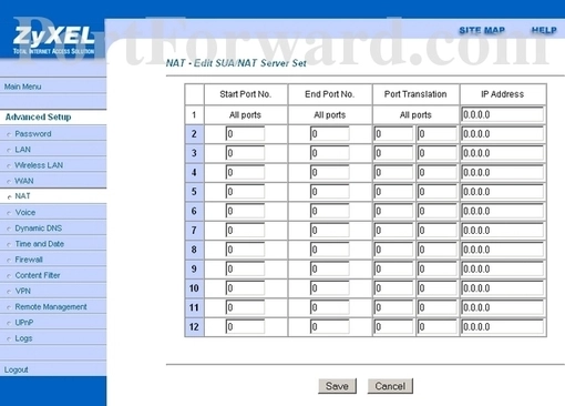 ZyXEL Prestige2602HWL-61 port forward