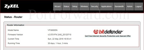 ZyXEL VFG6005N Router Status