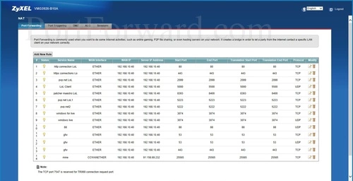ZyXEL VMG3926-B10A Port Forwarding