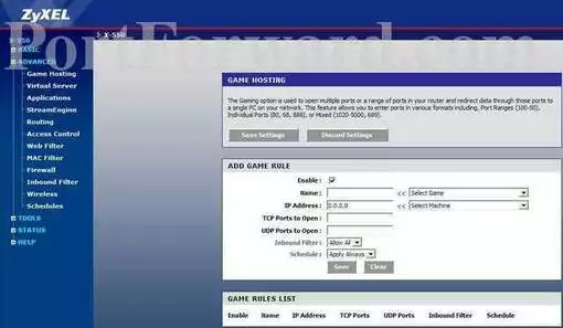 ZyXEL X-550 port forward