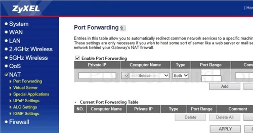 ZyXEL X650 Port Forwarding