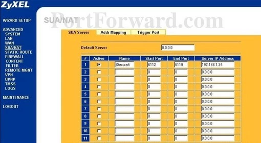 ZyXEL ZyAIRB-2000v2.1 port forward