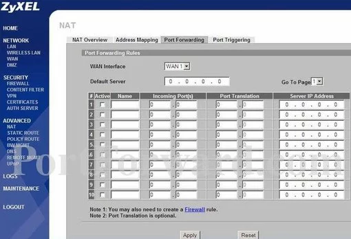 ZyXEL ZyWALL35 port forward